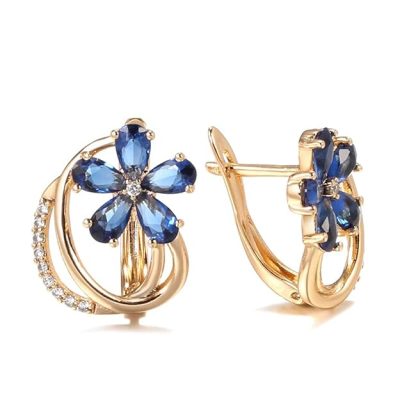 Shining Diva Fashion 18k Rose Gold Plated Latest Fancy Stylish Blue Zircon Copper Earrings for Women and Girls (12842er)