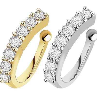 VAMA FASHIONS Clip on Nosepin Without Piercing Pressing Type Nose rings Stud for Women - Combo 2pcs Gold & Silver