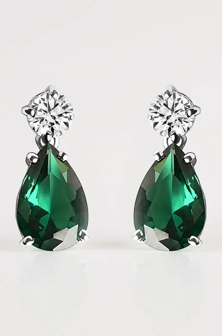Sterling Silver Solitaire Green Necklace Jewellery Set With Earrings