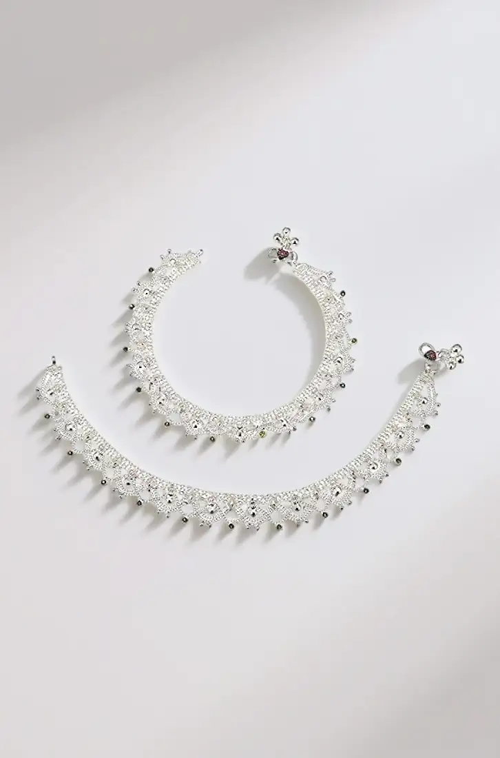 homedecor bharti White Metal Silver Plated Payal Anklet for Women & Girls Anklets Kolusu Payal Ghungroo
